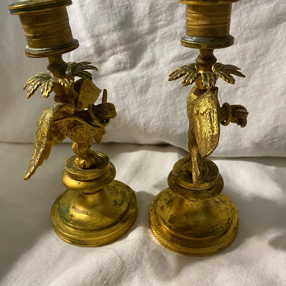 Antique Gilt Gold bronze Ormolu Candlesticks with Eagles carrying vipers - Picture 4 of 7
